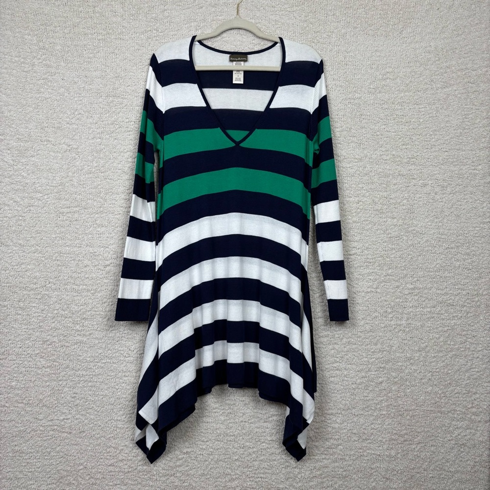 Tommy Bahama Swim Dress Womens Lg Multi Stripe Rugby Knit Cover Up SharkBite Hem